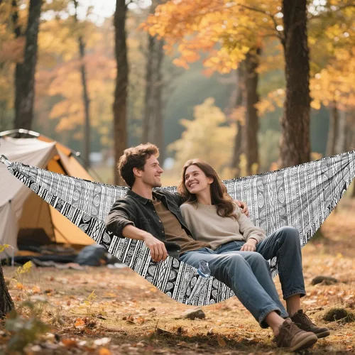 Vista 5 de ALAZA Hamacas tribales bohemias negras para acampar individuales o 2 personas, 500 libras, hamaca portátil de viaje con correas de árbol