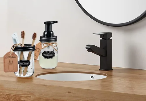 Vista 6 de Mason Jar - Soporte para cepillos de dientes, color negro con tarro Mason de 16 onzas Premium Rustproof 304 Stainless Steel Lid and Chalkboard