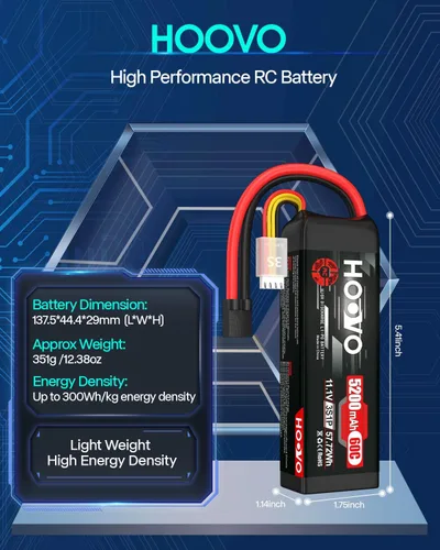 Vista 3 de HOOVO 11.1 V 5200 mAh 60C 3S LiPo Batería TR Plug para RC Car RC Truck Avión Helicóptero Barco Coche 2 Paquetes Lipo Bolsa a prueba de explosiones