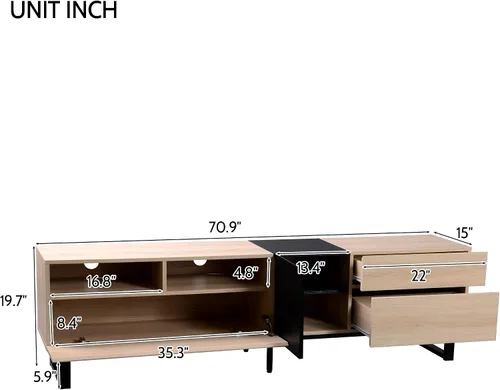 Vista 3 de Polibi Soporte de TV para TV de 80 pulgadas con puerta abatible, mesa consola multimedia moderna, centro de entretenimiento con doble espacio
