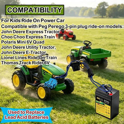 Vista 3 de Batería de repuesto de 6V 5Ah para Peg Perego 3-Pin conector niños paseo