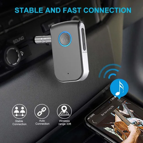 Vista 2 de Adaptador Bluetooth AUX para Coche, Receptor Inalámbrico AUX Bluetooth de 3.5mm Adaptador de Coche, Llamada Manos Libres para Autos, Altavoces