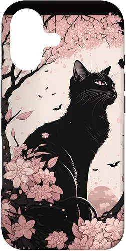 Vista 32 de Cute Pink Japanese Cherry Blossom Cat Aesthetic Case for iPhone 16