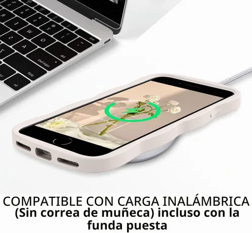 Vista 5 de GUAGUA Funda para iPhone SE 2022/2020, Funda para Teléfono iPhone 7/8 Diseño Lindo de Forma de Onda Rizada TPU Suave con Correa de Muñeca Soporte