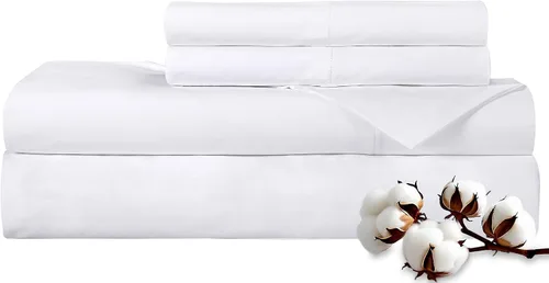 Vista 46 de ROYALE LINENS Juego de sábanas de 300 hilos 100% algodón peinado de fibras largas, 4 piezas, 1 sábana bajera, 1 encimera y 2 fundas de almohada