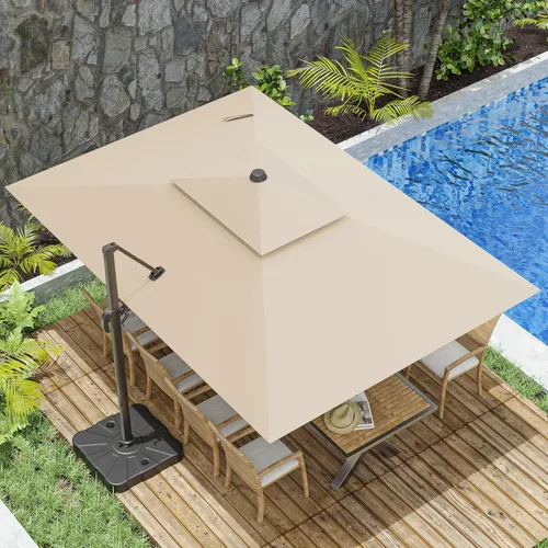 Vista 9 de Sombrilla voladiza para patio, 9 x 12 pies, sombrilla giratoria Beige
