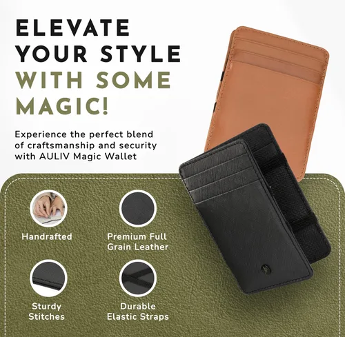 Vista 3 de Leather Magic Wallet for Men and Women Full Grain Leather Handcrafted Card Holder with Magic Flap Feature & RFID Protection