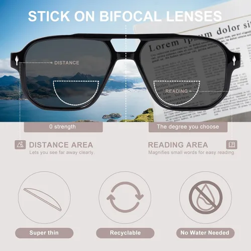 Vista 3 de Stick-on Bifocal Readers for Sunglasses, No Water or Adhesive Needed, Reusable Reading Lenses for Glasses Goggles
