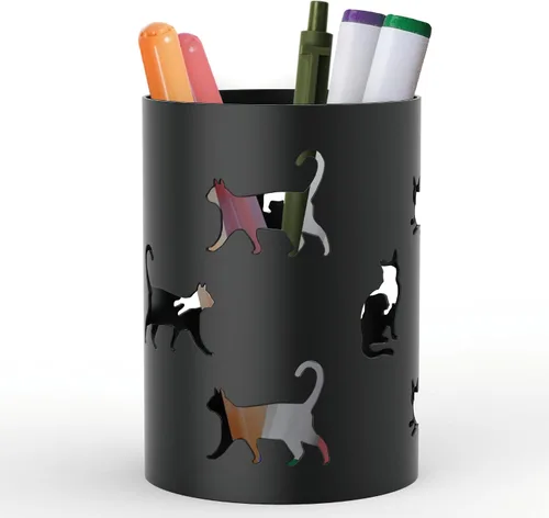 Vista 13 de Mango Steam Soporte de metal para bolígrafo, organizador de vasos para brochas de maquillaje para oficina, baño, tocador (negro, pavo real)