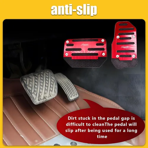 Vista 4 de 2 piezas de repuesto para pedal de automóvil, acelerador + freno, instalación sin perforaciones, pedales decorativos deportivos, aleación + goma
