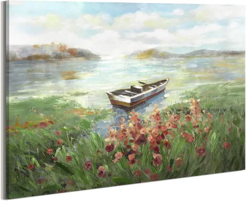 Vista 7 de arttitue Lienzo decorativo para pared de playa: baño, puesta de sol costera, paisaje, océano, mar, escena, obra de arte, paisaje marino, barco