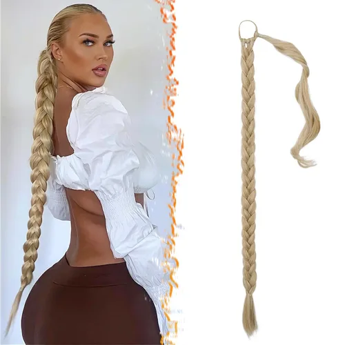 Vista 10 de Barsdar Extensión de 26 Pulgadas de Cola de Caballo Trenzada Larga con Banda Elástica - Extensiones de Cabello en Cola de Caballo Recta y Elegante