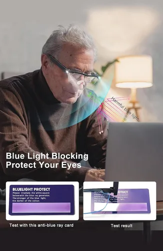 Vista 6 de OKH Lupa manos libres con luz, bloqueo de luz azul, aumento del 160% y luces LED duales, incluye lupas abatibles para trabajo cercano, lectura