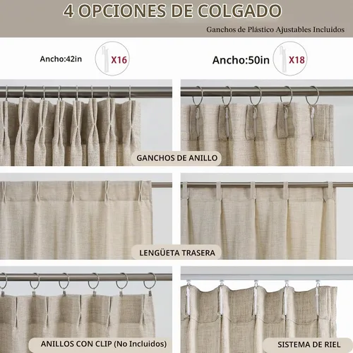 Vista 3 de RAIN CITY - Juego de 2 cortinas de 45 pulgadas de largo con plisado con pellizco, cortinas semitraslúcidas para dormitorio, cuarto de bebé