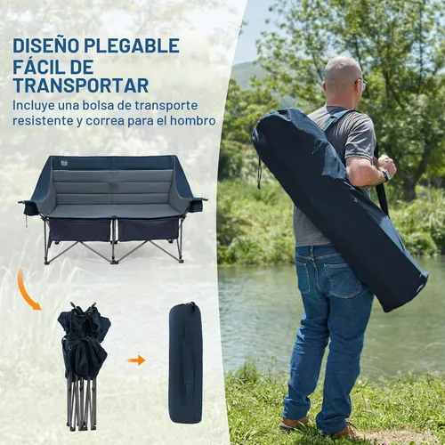 Vista 9 de Timber Ridge Silla de Campamento Doble, Sofá de Campamento Plegable Resistente para Exteriores, Sillas de Camping Tipo Loveseat Perfectas