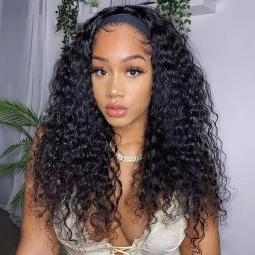 Vista 47 de Aiterina - Peluca de cabello humano con diadema de onda profunda para mujeres negras, cabello brasileño remy, sin pegamento, sin encaje frontal