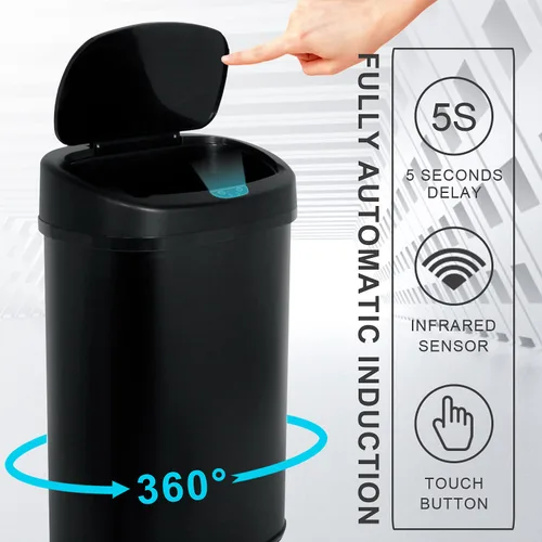 Vista 2 de HCY Basurero de cocina automático de 13 galones de acero inoxidable con tapa, inteligente para cocina, oficina, sala de estar, baño (negro)