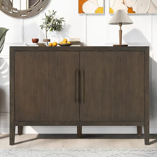 Vista 11 de 47.25-Inch Farmhouse Sideboard with 2 Doors, Buffet Cabinet with Adjustable Feet, Minimalist Wooden Storage Cabinet with Metal Handles, entryway