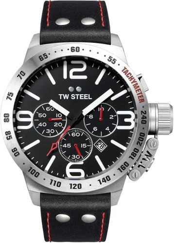Vista 2 de TW Steel Classic Canteen Mens 45mm Quartz Watch with Chronograph Display and Leather Strap