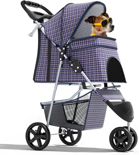 Vista 22 de Magshion Cochecito para mascotas de 3 ruedas, cochecito de viaje plegable para perros y gatos pequeños y medianos (hasta 33 libras), transportador