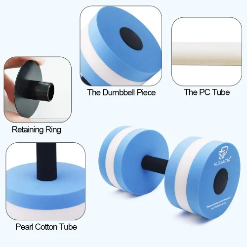 Vista 5 de Mancuernas acuáticas, 2 unidades, de espuma para ejercicio aeróbico en agua, mancuernas de resistencia para piscina, barras de mano para ejercicios