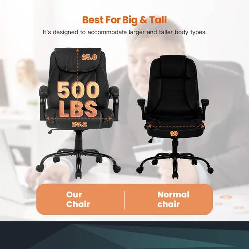 Vista 4 de Sillas de oficina para personas pesadas, grandes y altas, asiento ancho de 500 libras, silla de escritorio ergonómica de piel sintética, silla