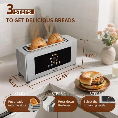 Vista 3 de Tostadora de 2 rebanadas con pantalla táctil, ranura extra ancha, 6