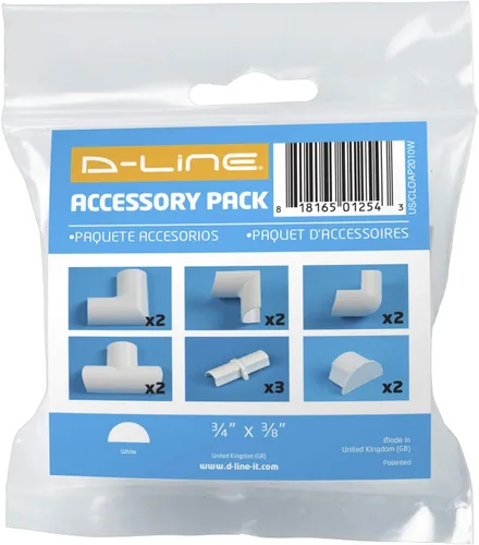 Vista 6 de D-Line Paquete de accesorios para cubierta de cable, solo para uso con longitudes de 0.78 pulgadas de ancho x 0.39 pulgadas de alto Blanco