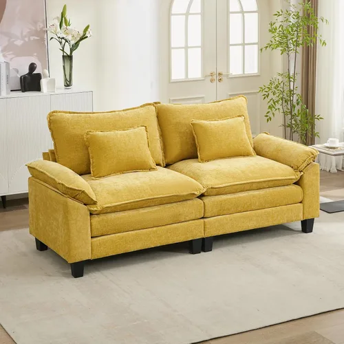 Vista 26 de URRED - Sofá seccional modular tipo nube, cómodo sofá cama de chenilla moderna con asientos profundos y otomán/almohadas para sala de estar