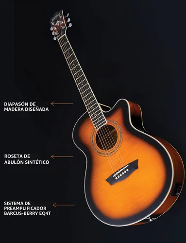 Vista 7 de Washburn Festival EA15 Mini Jumbo Cutaway, guitarra eléctrica acústica, ráfaga de tabaco Parte superior de arce figurada; Mini corte gigante