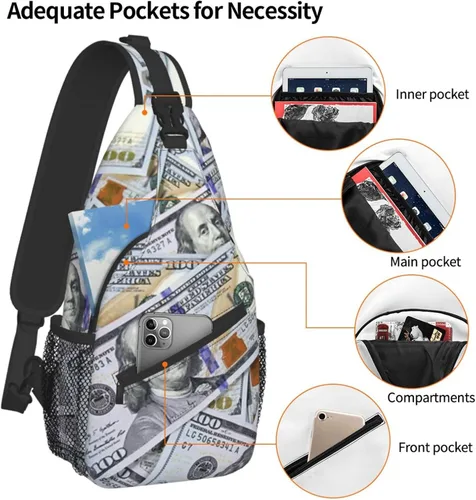 Vista 4 de Us Bill Dollars Money - Bolso de pecho unisex para viajes, senderismo, bolsa de hombro cruzada para mujeres y hombres, US Bill Dollars Money A1