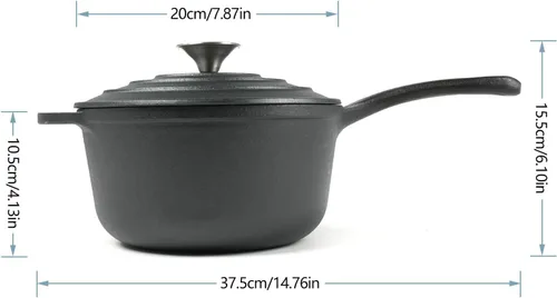 Vista 2 de HAWOK Mini cacerola de hierro fundido de 2.65 cuartos de galón, 8 pulgadas con tapa, pre-sazonada