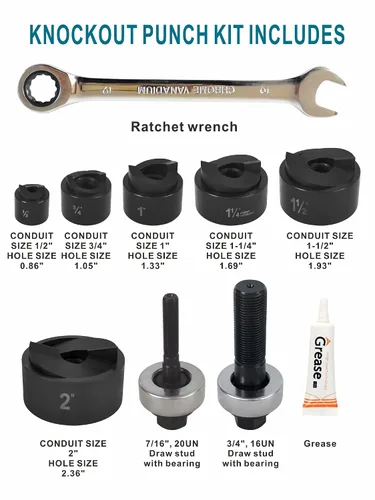 Vista 3 de AMZCNC Kit de destornillador de punzón de perforación manual 1/2 a 2 pulgadas Juego de cortador de agujeros para conductos eléctricos KO Kit