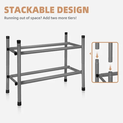 Vista 5 de STORAGE MANIAC - Estante de zapatos ampliable, 4 pares, pequeño estante de zapatos apilable, organizador de zapatos ajustable de metal para armario