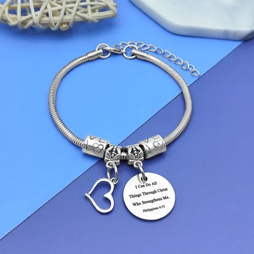 Vista 2 de DlaeKua Pulsera inspiradora con versículo bíblico para mujeres y hombres, filipenses 413, regalos religiosos cristianos, regalo de Navidad, regalos