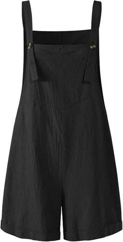 Vista 2 de SCUSTY Enterizo casual de lino y algodón para mujer, con tirantes ajustables, pantalones cortos
