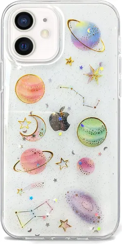 Vista 34 de Abbery - Funda diseñada para iPhone 12/12 Pro con purpurina, transparente y linda con diseño de mariposa, correa para la muñeca, brillante