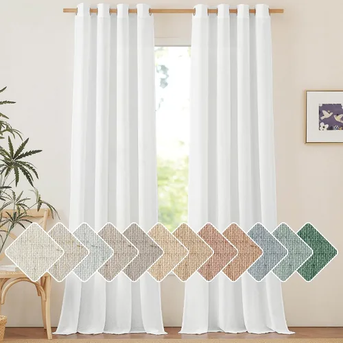 Vista 98 de NICETOWN - Cortinas de lino angora para ventana de cocina sobre el fregadero, con ojales, lino grueso angora, tratamientos cortos para ventanas