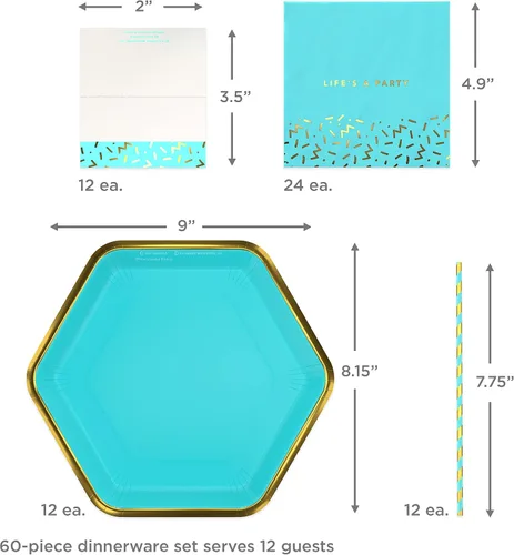 Vista 3 de Hallmark Crayola Hallmark Color Pop - Suministros de fiesta color azul aguamarina y dorado