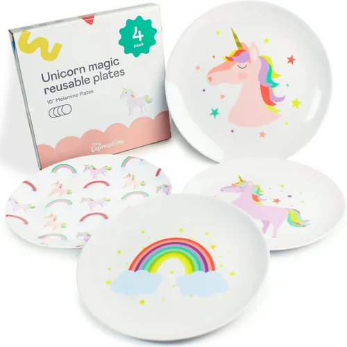 Vista 10 de Tiny Expressions - Placas de construcción para niños pequeños - Juego de 4 platos de melamina para niños - Excavadora, mezcladora de cemento