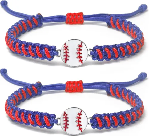 Vista 13 de Pulsera de béisbol 2 piezas para hombres, mujeres y niños Elegante pulsera deportiva trenzada Regalo de espíritu de equipo para niños y niñas