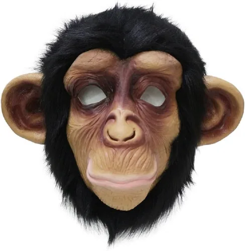 Vista 4 de Máscara de chimpancé, máscara de látex de mono, máscara de cabeza de mono gorila, máscara de cabeza de mono de Halloween, disfraz 2-Máscara de mono