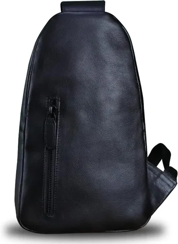 Vista 3 de LRTO Bolso de cuero genuino para hombres y mujeres, estilo vintage, de cuero auténtico, bandolera de hombro, bolso cruzado en el pecho, Grisoscuro