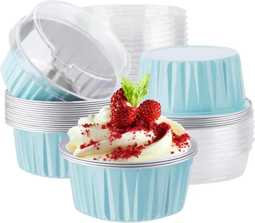 Vista 20 de EUSOAR Forros para cupcakes para hornear, 50 forros para magdalenas de 5 onzas, moldes de papel de aluminio desechables, recipientes de postre