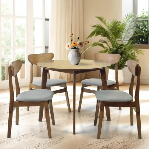 Vista 12 de Juego de 3 mesas redondas de cocina y 2 sillas laterales Yumiko de madera maciza con asiento acolchado