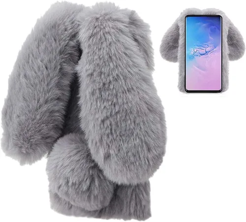 Vista 11 de LCHDA Funda de conejo para Samsung Galaxy S21 FE 5G, lindas orejas de conejo 3D, bola de pelo suave y peluda, cálida, de piel sintética, esponjosa