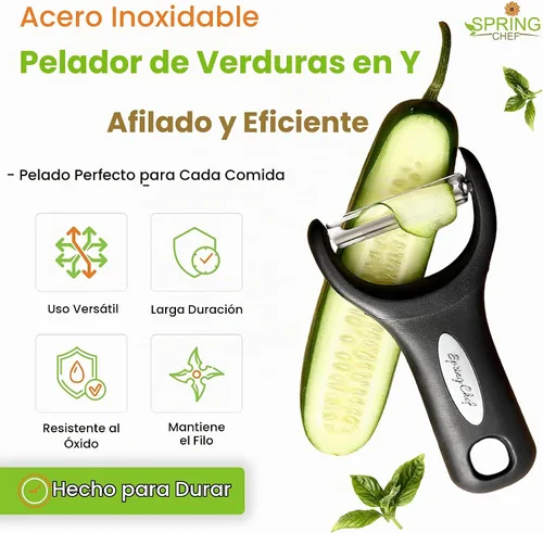 Vista 2 de Spring Chef - Pelador de verduras en forma de Y de acero inoxidable para cocina, color negro