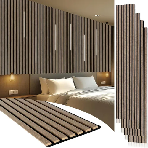 Vista 23 de Yuzzy Paneles de madera para pared y techo, paneles acústicos de listones de madera de 108 x 11 pulgadas, 2 unidades, paneles de pared modernos que