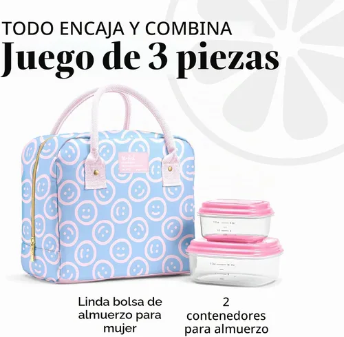 Vista 4 de Fit & Fresh - Lonchera Bloomington para mujeres - Lonchera grande aislada para el trabajo con contenedores, resistente a fugas, resistente a Bubble