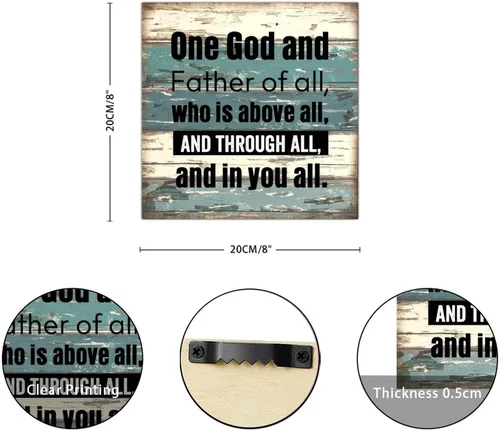 Vista 3 de SILYHEART One God and Father of All Wood Framed Sign Hanging Wall Art Sign Classic Lettering Quotes Wood Wall Hanging Decoration for Bedroom Living